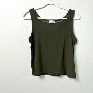 Sympli Sleeveless Top Size 10 Olive Green Stretch Split Hem Classic